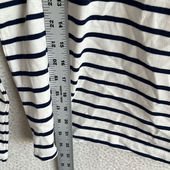J Crew Striped Pearl Button Shoulder Artist Tee Womens XXS White Navy Blue - Picture 7 of 10